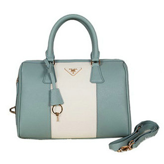 2014 Prada Saffiano Leather 32cm Two Handle Bag BL0823 blue&white for sale - Click Image to Close